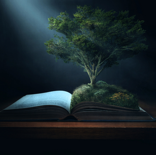 Tree growing from an open Bible, symbolizing spiritual renewal and biblical transformation of the mind