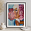 Thumbnail: Vintage retro oil painting of a woman in a bikini with a towel on her head, smoking a cigarette, with heart-shaped balloons i