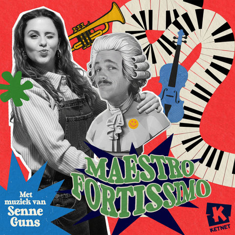 Emma Vanthielen en Senne Guns in de coverart van Maestro Fortissimo, een reeks van Ketnet VRT