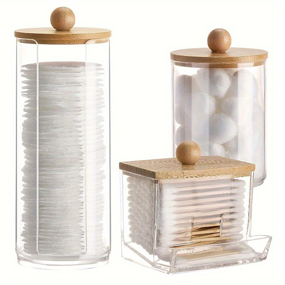 Conjunto de 3 peças com porta-cotonetes, dispensador e caixa para algodão