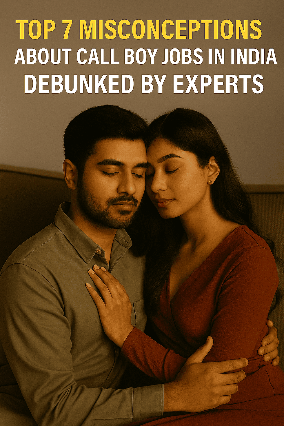 A myth-vs-fact infographic with an Indian male model in the center, debunking popular misconceptions about call boy jobs in India.