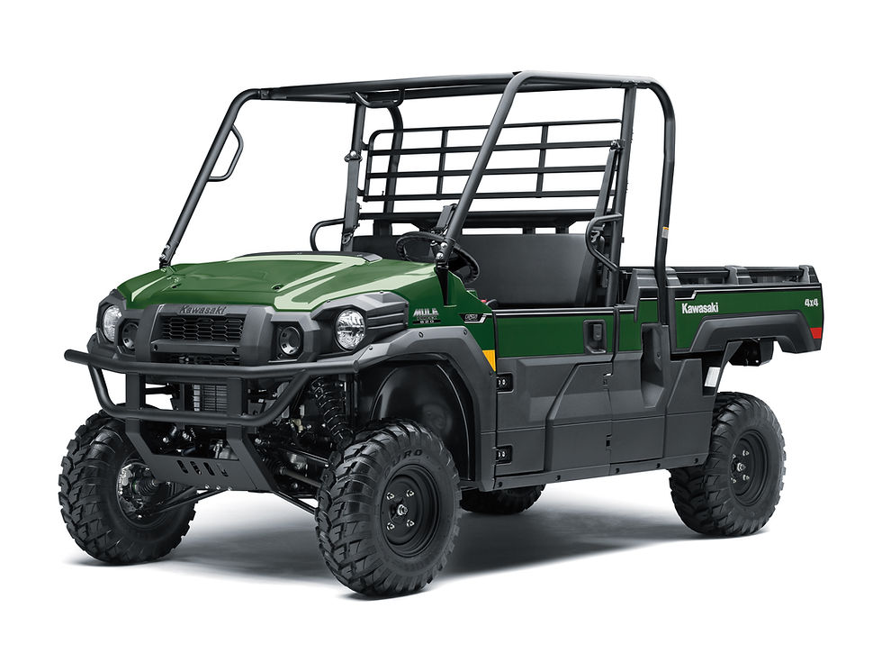 Green Kawasaki Mule side-by-side utility vehicle