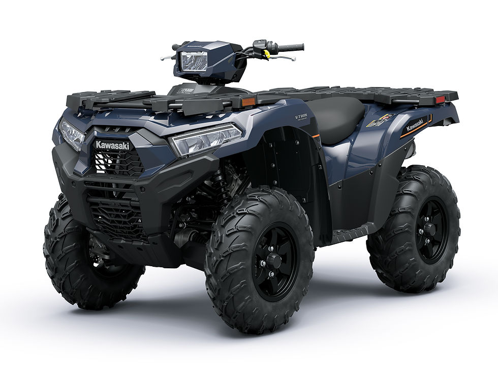 Dark blue Kawasaki quad bike on a white background