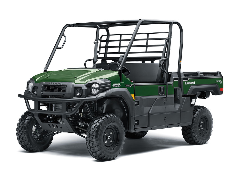 Green Kawasaki MULE side-by-side utility vehicle