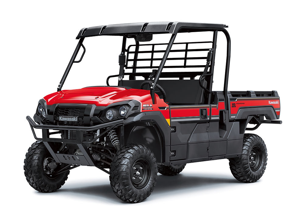 Red Kawasaki MULE utility side-by-side vehicle