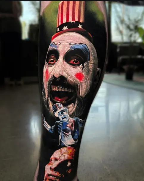 color realism captain spaulding tattoo horror movie character portrait