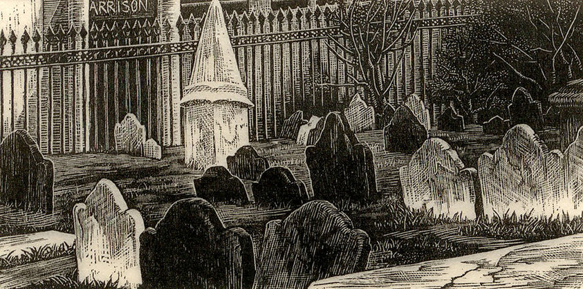 23. The Old Burying Ground - St Patrick Chapel - N Y C, 1935, Wood engraving, 4 1/4" x 2 1/16"