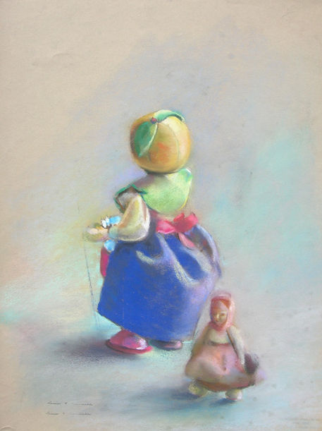 Two Dolls, Pastel on Paper 24” x 19”