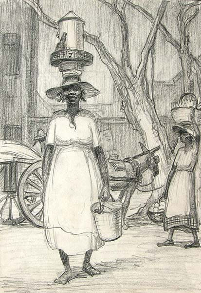 EDNA LAWRENCE, "The Market", Lithograph 13" x 10"