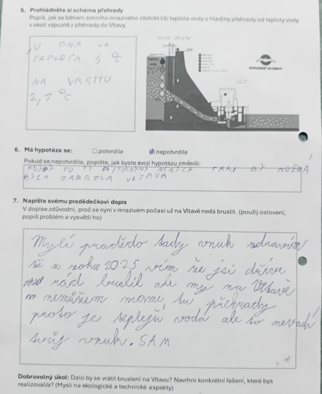 Ukázka části vypracovaného pracovního listu s dopisem pradědečkovi.