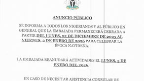 Anuncio Público - Cierre por Festividades de Fin de Año