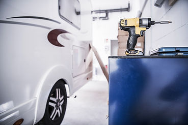 Camper Van RV Repair Concept. Recreation