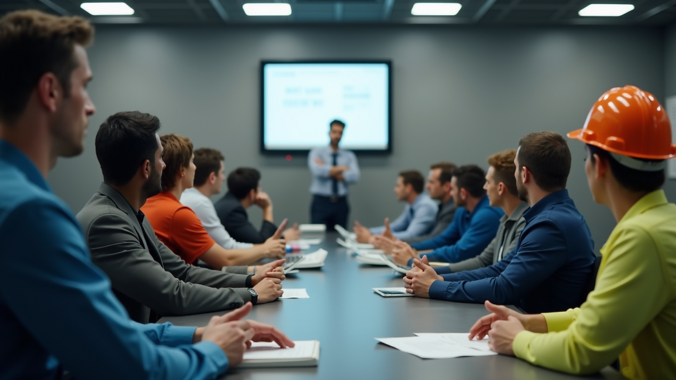 Eye-level view of a safety training session with employees engaged