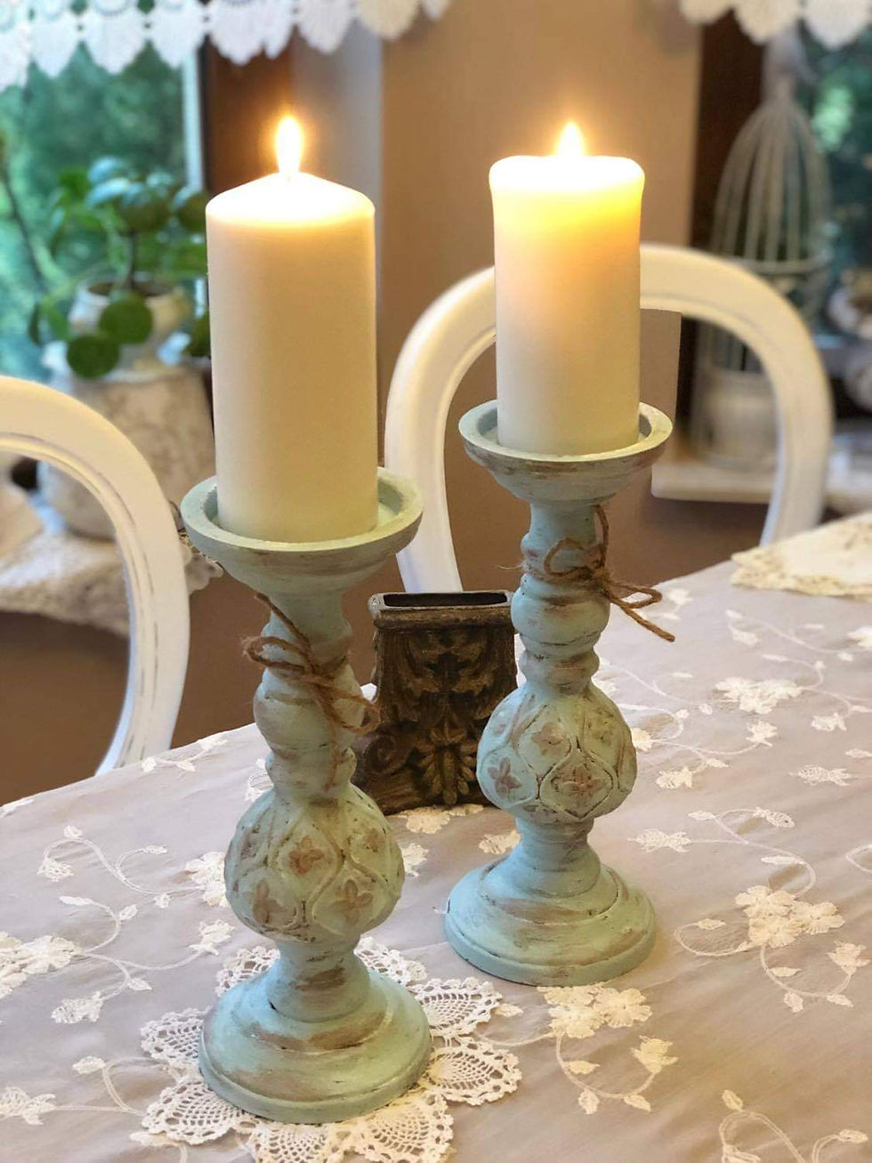 Miniatura: Świecznik Shabby chic muśnięty miedzią