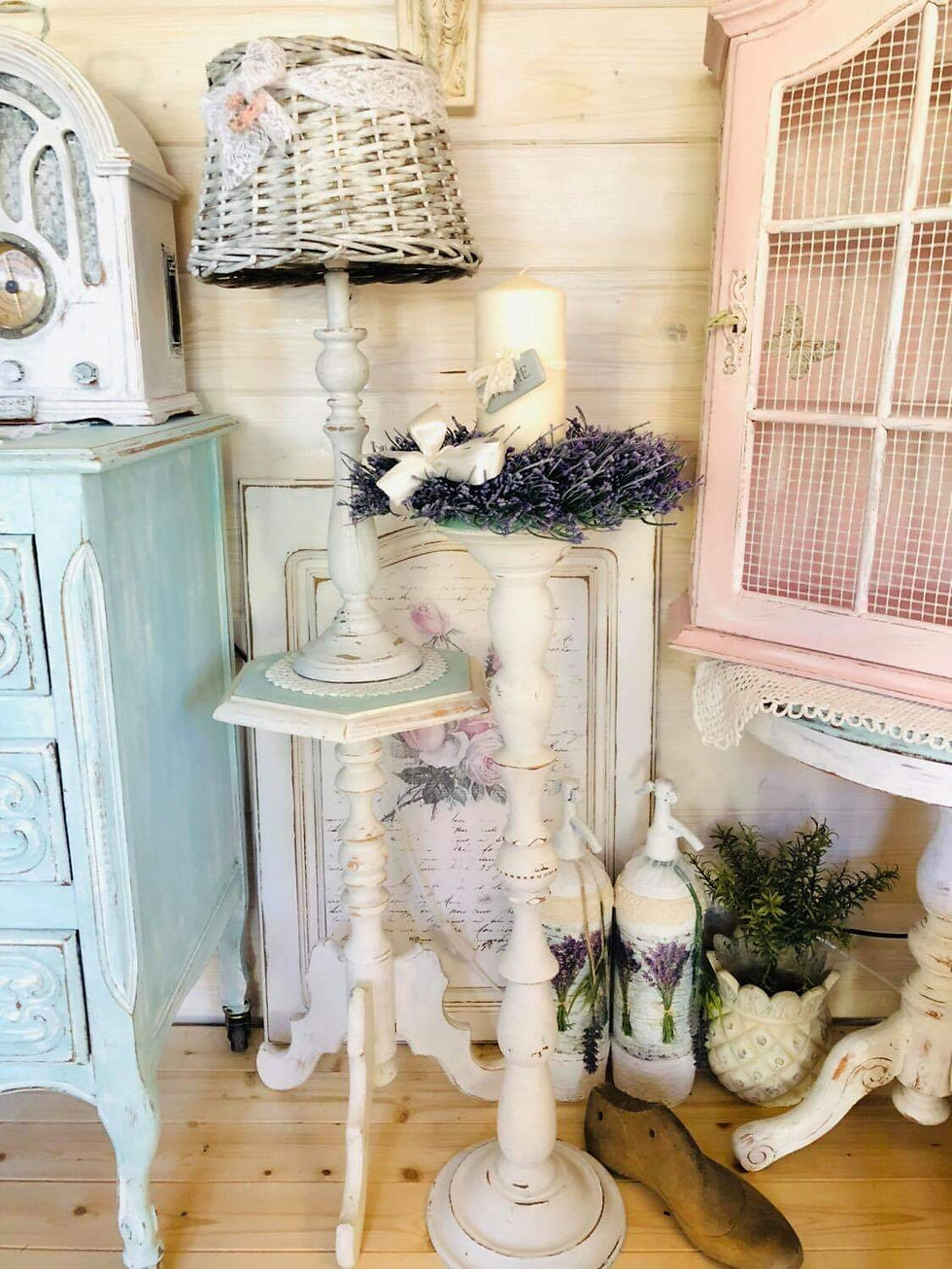 Miniatura: Shabby chic wysoki świecznik