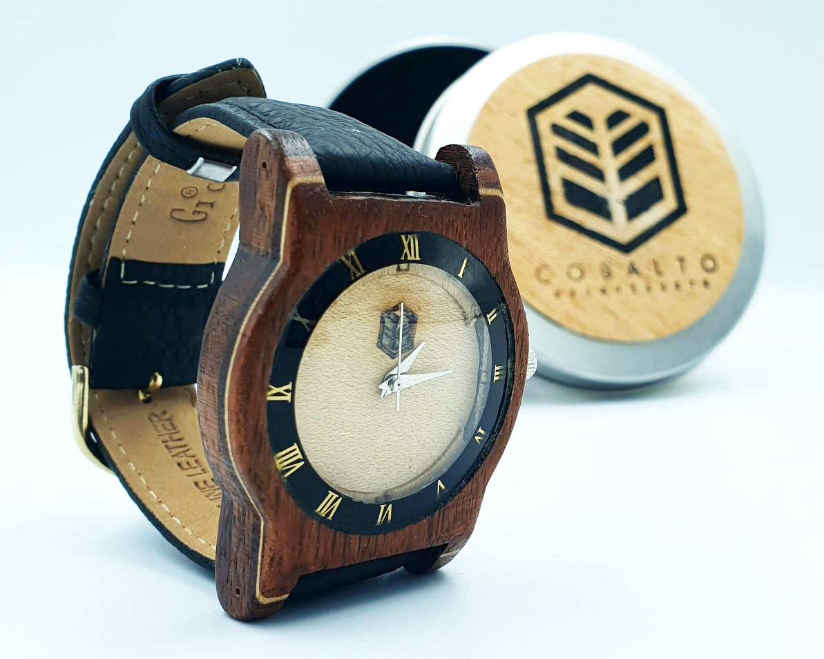 Reloj de Madera (Redondo toque negro)