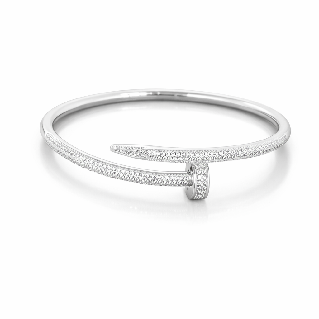925 Sterling Silver Criss Cross Brilliant Cut Diamond Bezel Set Open Cuff Bangle