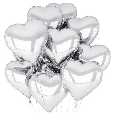 Helyum Balon | Gümüş Folyo Kalpli | 10lu Demet | Helyum Balon Gönder
