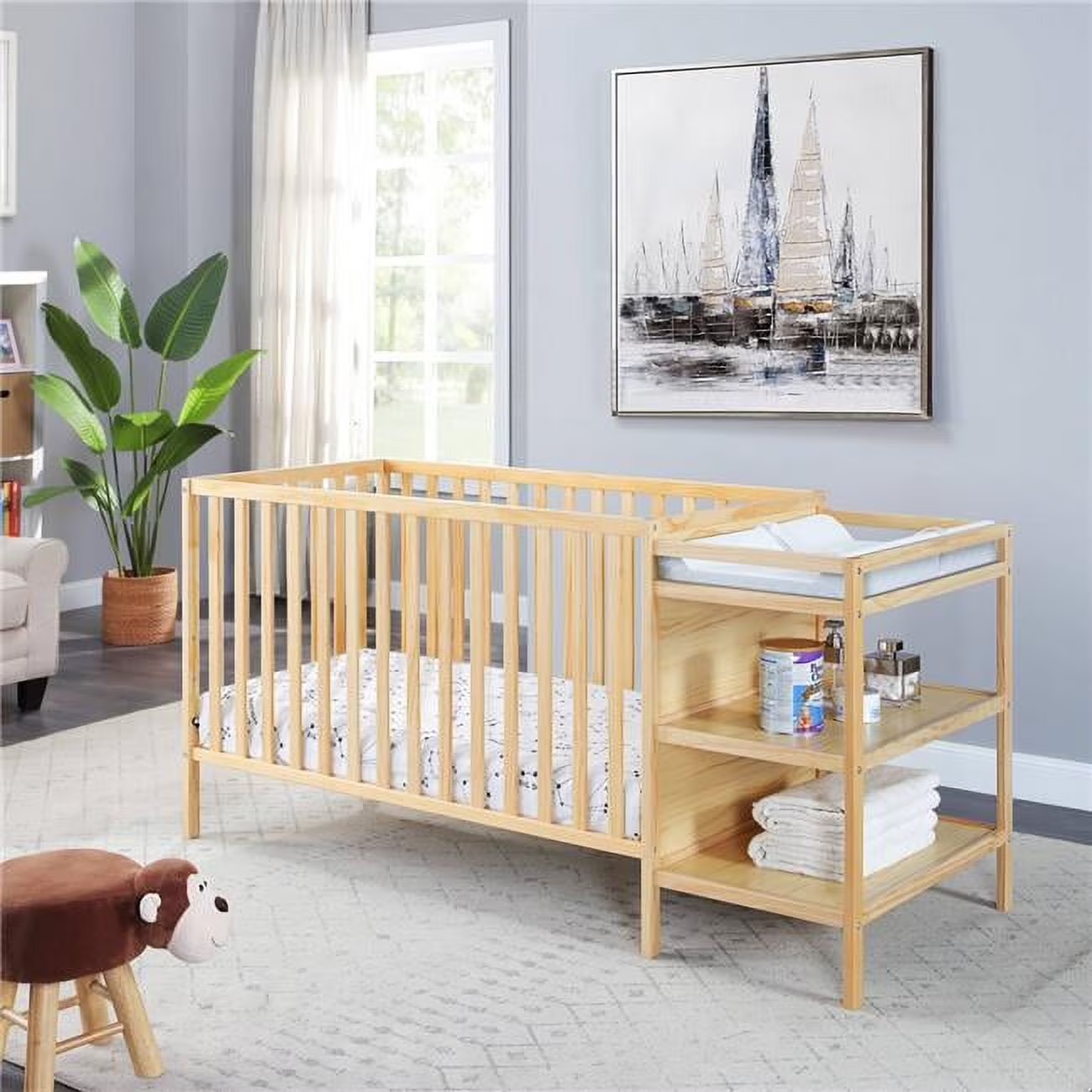 Palmer 3-In-1 Convertible Crib & Changer Combo in Natural