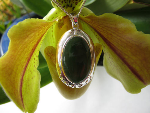 Thumbnail: Pounamu "Inanga" Silver Pendant + Silver Chain  G3402bx