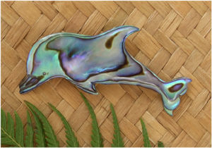 Thumbnail: of Carved Paua Shell Brooch - Dolphins (6035bx)