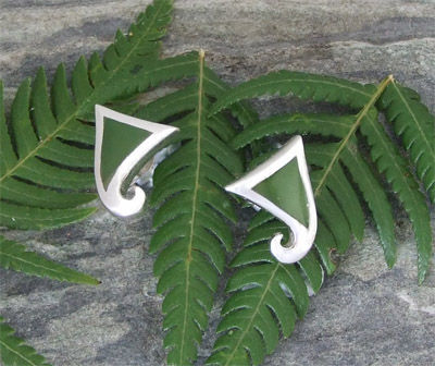 Thumbnail: "Spiral-Koru"NZ Pounamu Silver Stud Earring G2375