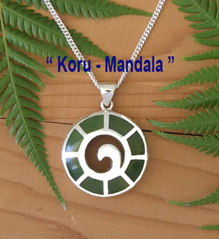 Thumbnail: NZ Pounamu "Koru Mandala " Silver Pendant + Chain   G3414bx