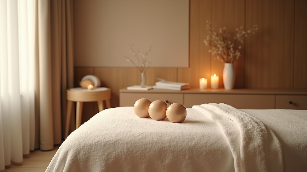 High angle view of a calming spa room set up for cupping therapy