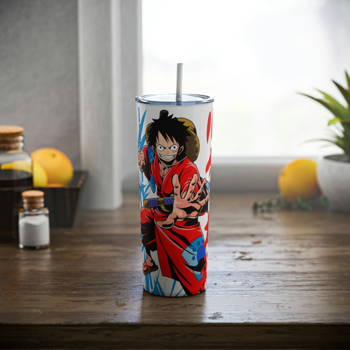 Anime Skinny Steel Tumbler with Straw, 20oz