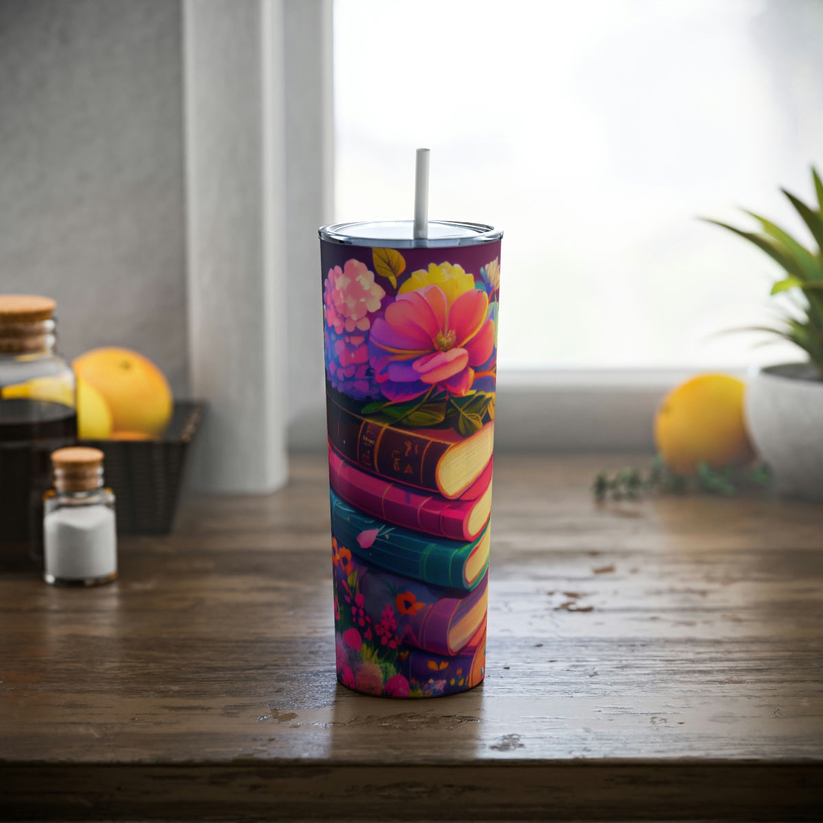 Book Lover Skinny Steel Tumbler with Straw, 20oz