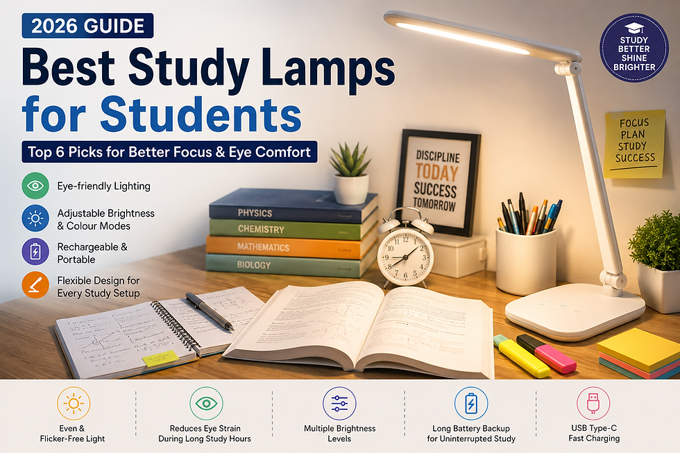Best study lamp for students in India with LED desk lamp, books, and study table setup for comfortable reading and homework.