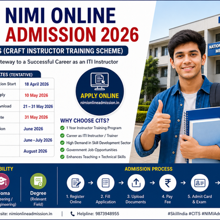 NIMI Online Admission 2026 CITS banner showing registration dates, eligibility, and application process for ITI instructor training