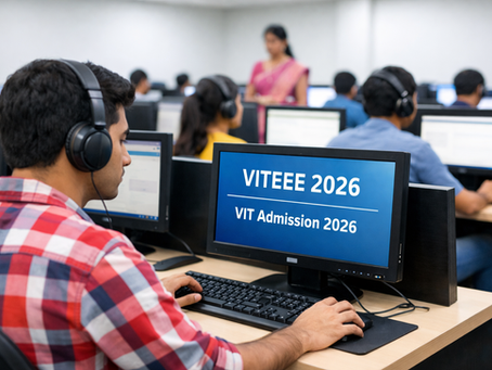 Students taking the VITEEE 2026 computer-based exam in a modern computer lab for VIT Admission 2026