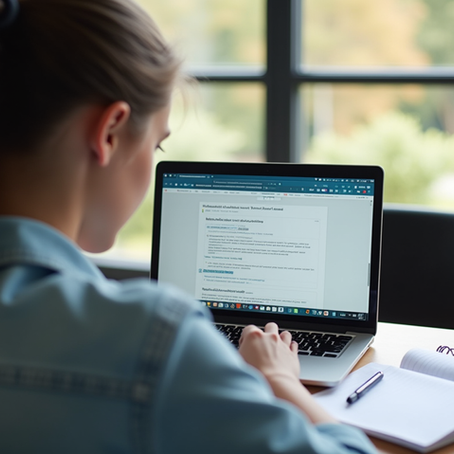Eye-level view of a student filling out an online form of OFSS Bihar 11th admission on a laptop