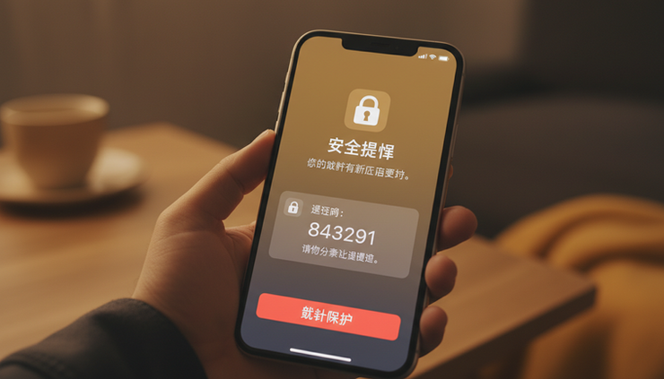 特写视角展示手机上的锁屏验证码和安全提示