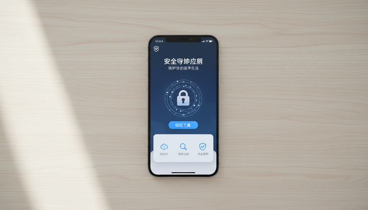 俯视角度展示一部手机正在下载通信软件