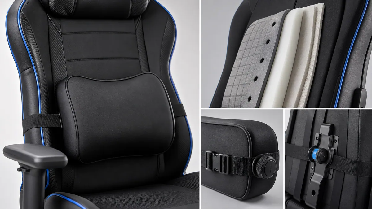 Gaming chair lumbar support components and ergonomic backrest construction