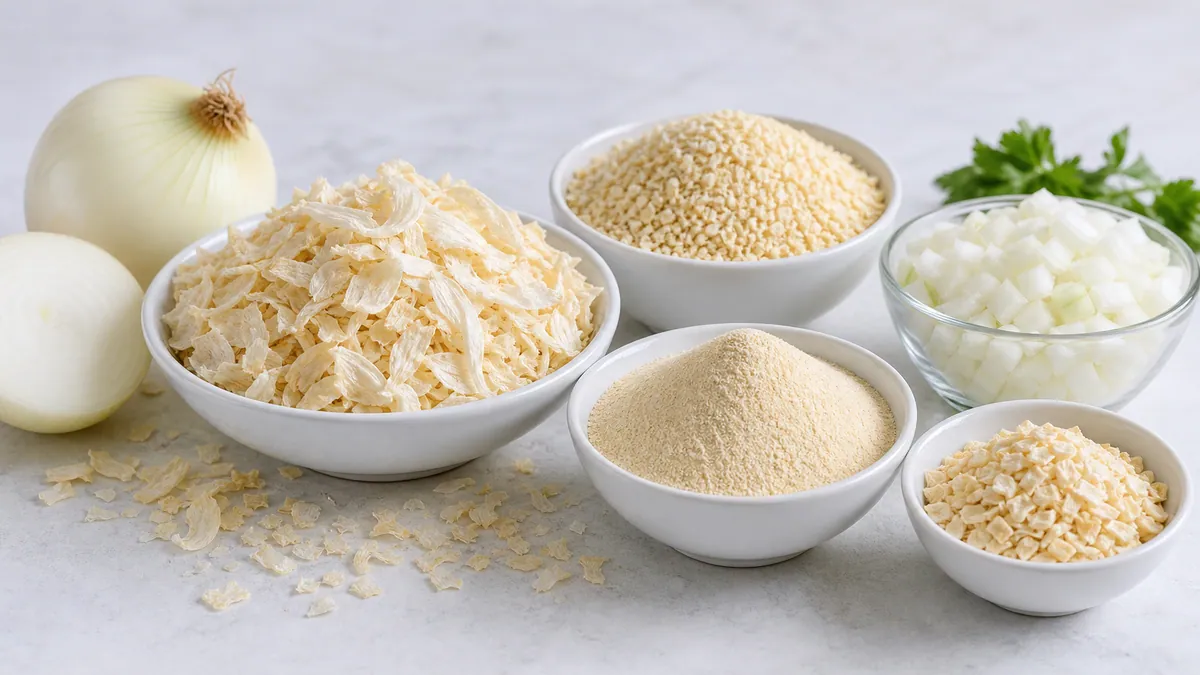 Dried onion flakes substitute options including onion powder and minced dried onion