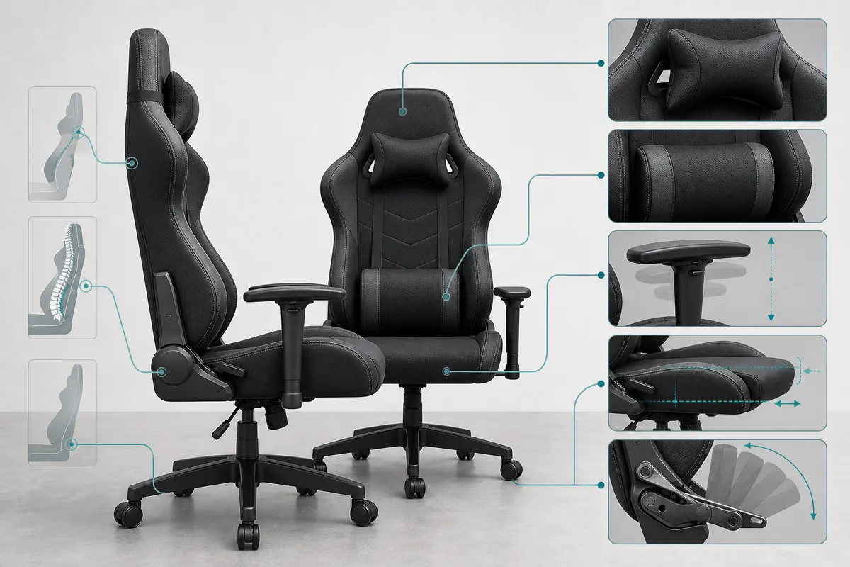 High back gaming chair feature and dimension checklist for wholesale buyers