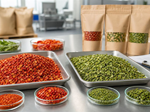 Dehydrated red and green bell pepper flakes prepared for industrial food manufacturing sourcing