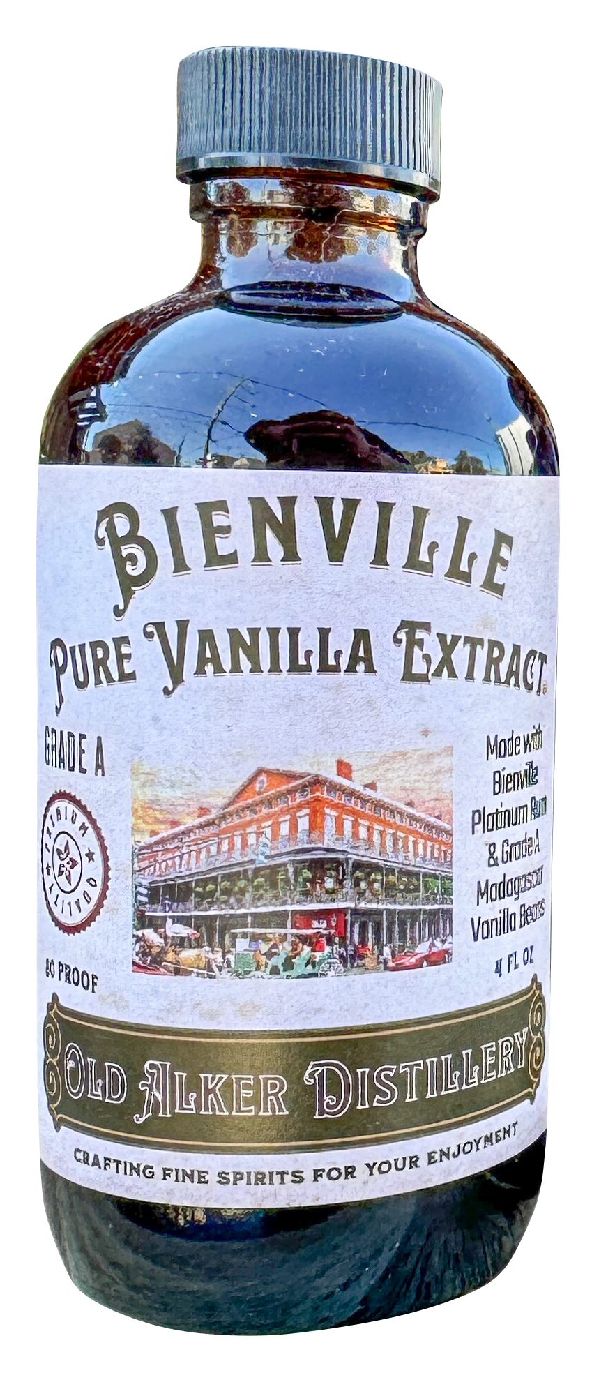 Bienville Pure Vanilla Extract bottle from Old Alker Distillery