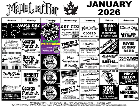 Maple Leaf Bar January 26 Calendar