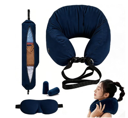 Cuscino da Viaggio Riempibile Versione Migliorata – Blu Navy

