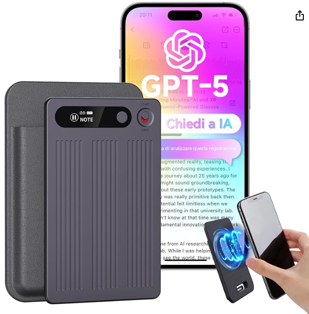 Registratore Vocale AI 64GB con Trascrizione Automatica (80+ Lingue)