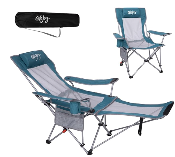 WEJOY sedia da campeggio pieghevole 2 in 1 con poggiapiedi