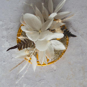 Preserved hydrangea and ruscus button