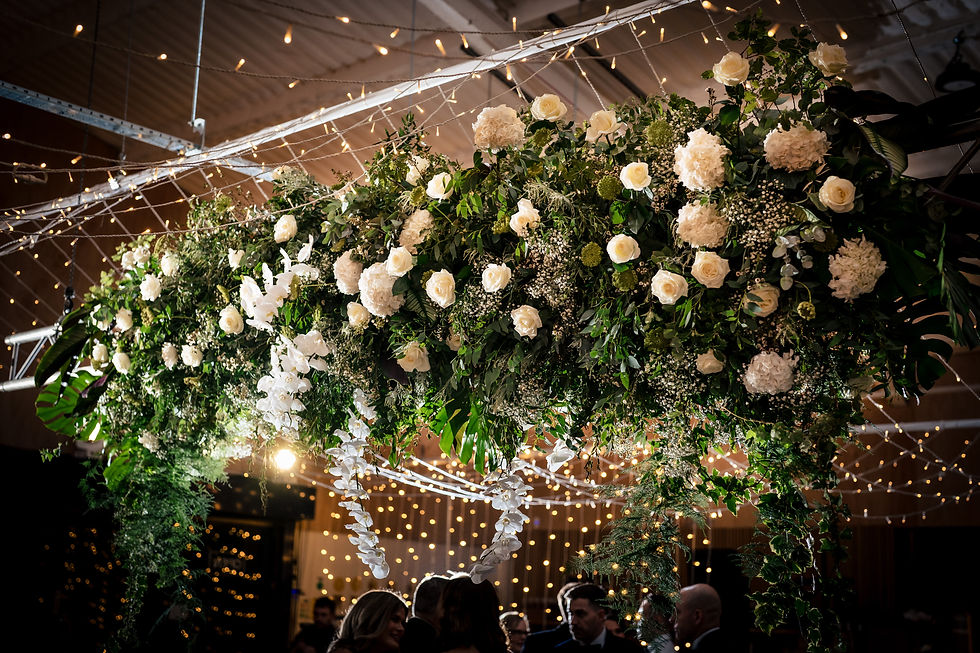 White rose, Hydrangea and orchid hanging Installation