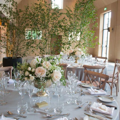 rose and eucalyptus bowl table centrepiece