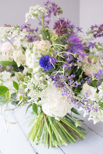 Peony, delphiniums and sweetpea gift bouquet