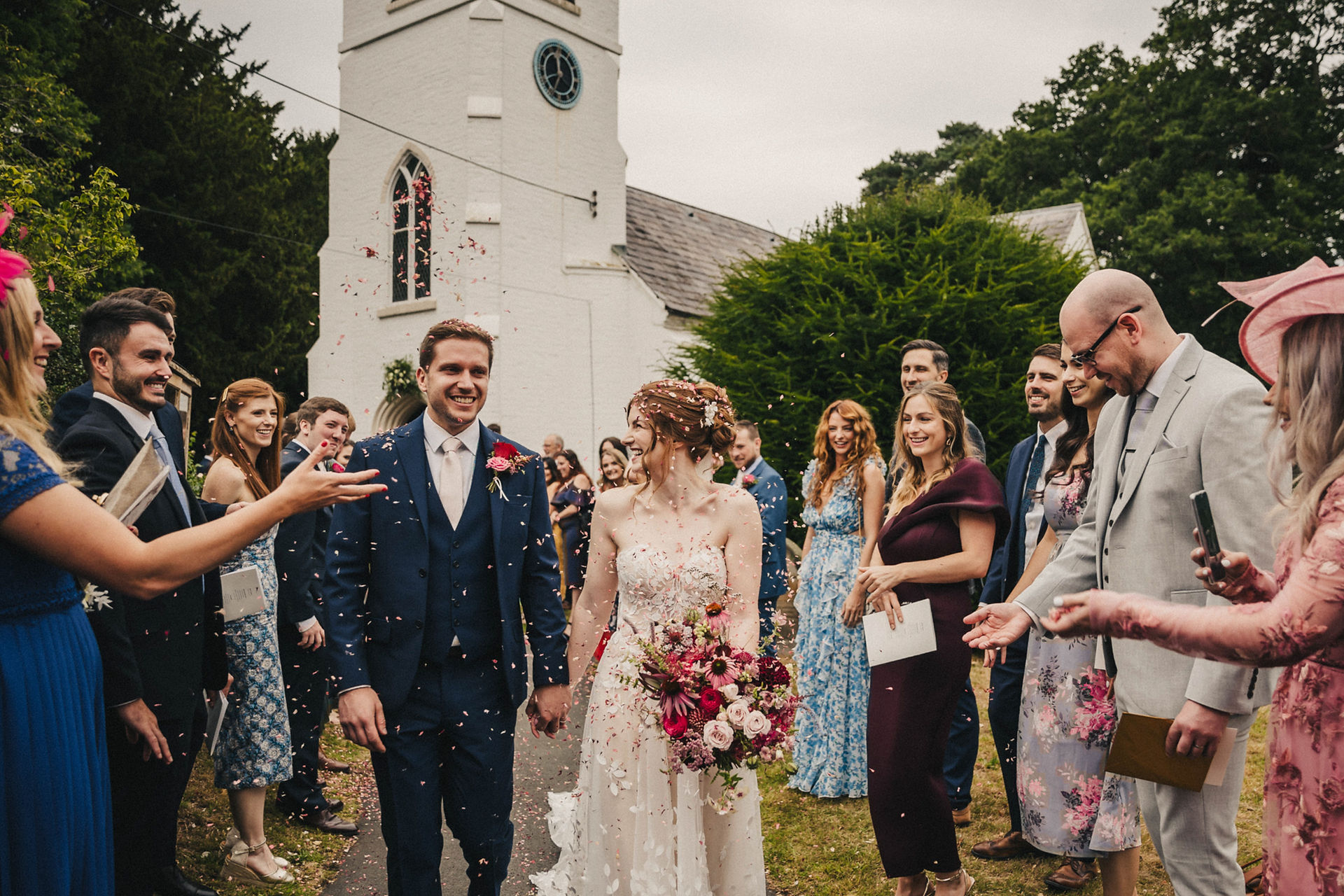 Bride and groom be showered with confetti at St Marys Whitewell